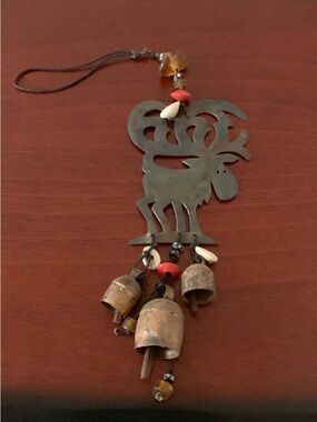 Handmade Metal Moose with Rustic Bells and Beads Wind chimes